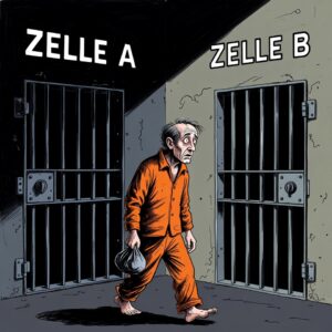 Bild-Häftling gehtvon Zelle A nach Zelle B