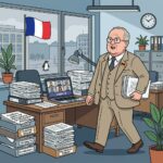 Deutsche Bürokrat mit Aktenberge